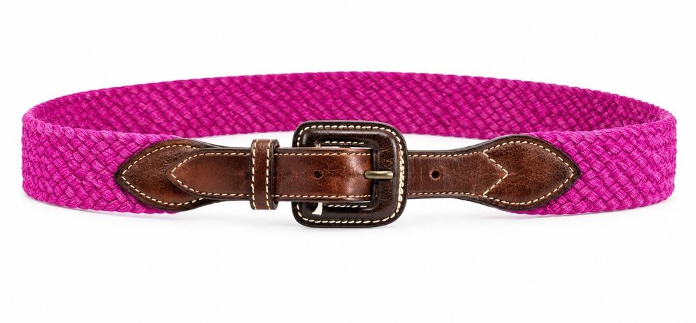 Vtg Hot Pink Brown Leather Woven Belt Womens S Preppy